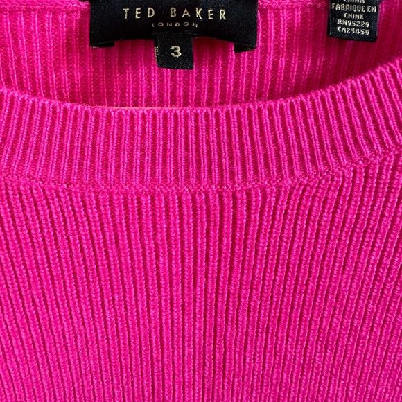 Ted Baker Bobbe Peplum Knit Jumper Sweater Pink 3 Wide Sleeves Merino Wool - Picture 3 of 5